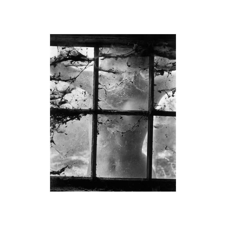 Wynn Bullock Black and White Photograph – Frau hinter Spinnwebenfenster