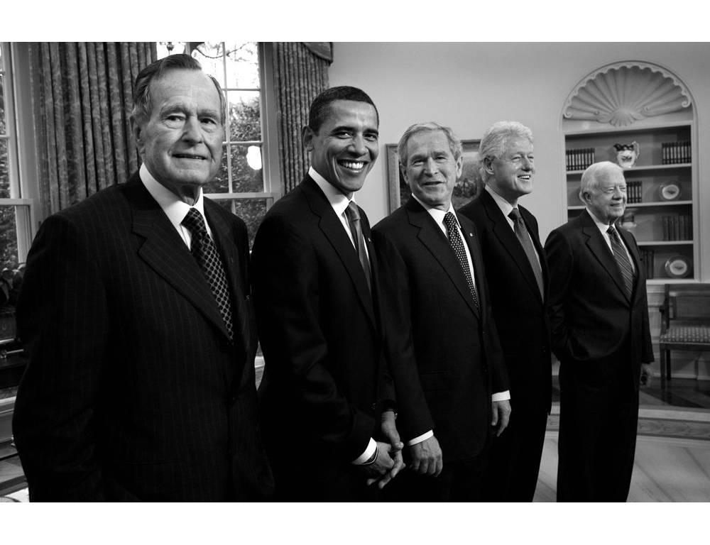 David Hume Kennerly Black and White Photograph - Five Presidents, The Oval Office, Washington, D.C.