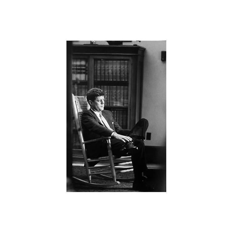 Jacques Lowe Black and White Photograph - "Rocking Chair" Senator John F. Kennedy in his Senate Office, Room 362