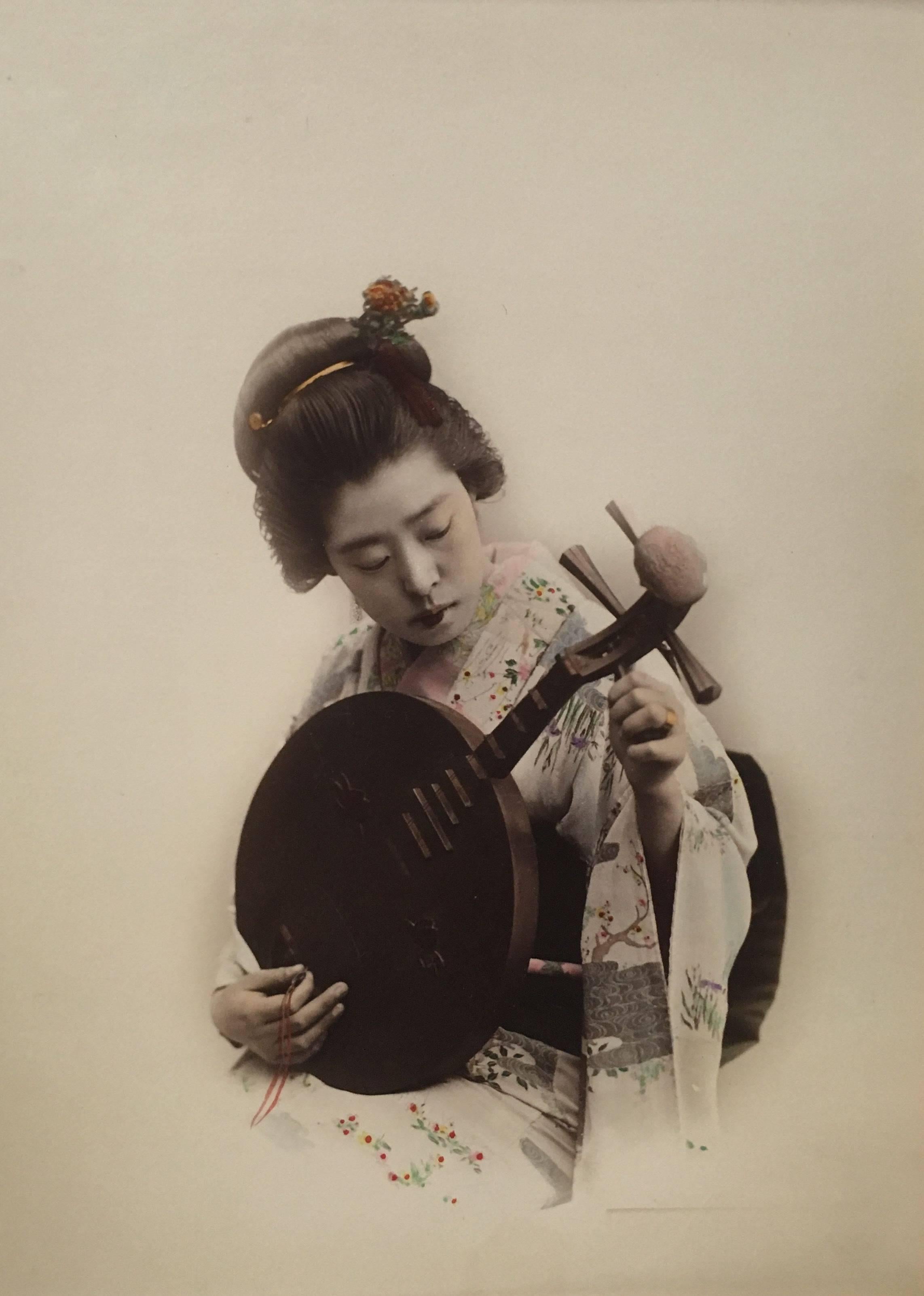 Unknown Portrait Photograph - Japanese Woman (with instrument)
