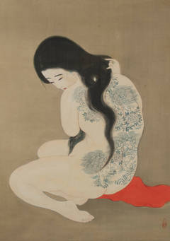 Seated Female Nude with Tattoos