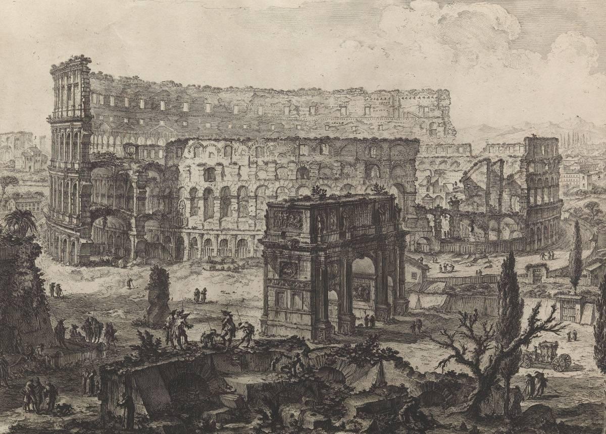 Giovanni Battista Piranesi Landscape Print - The Arch of Constantine and the Colosseum 