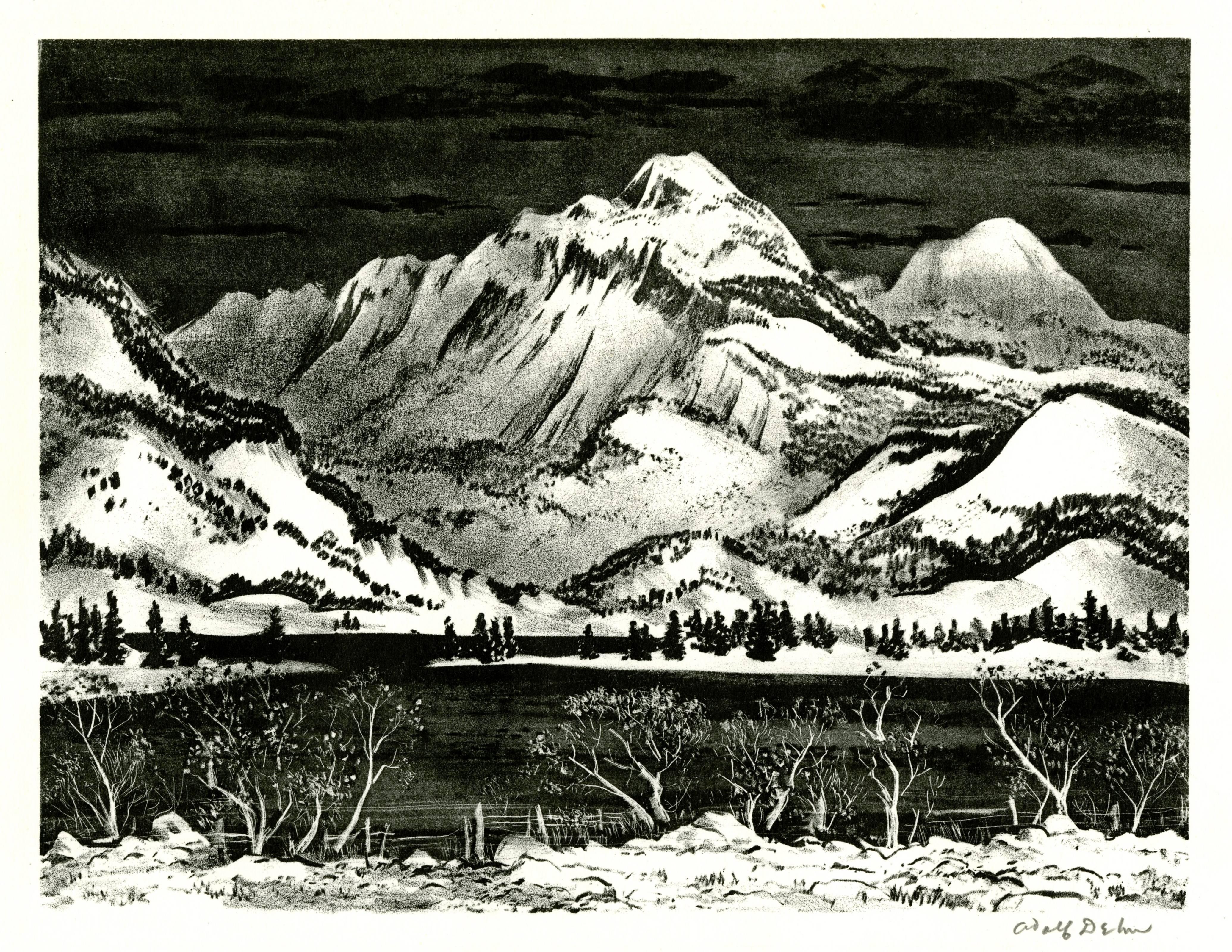 Adolf Arthur Dehn Landscape Print - Snow Mountain (or Lake in the Mountains)