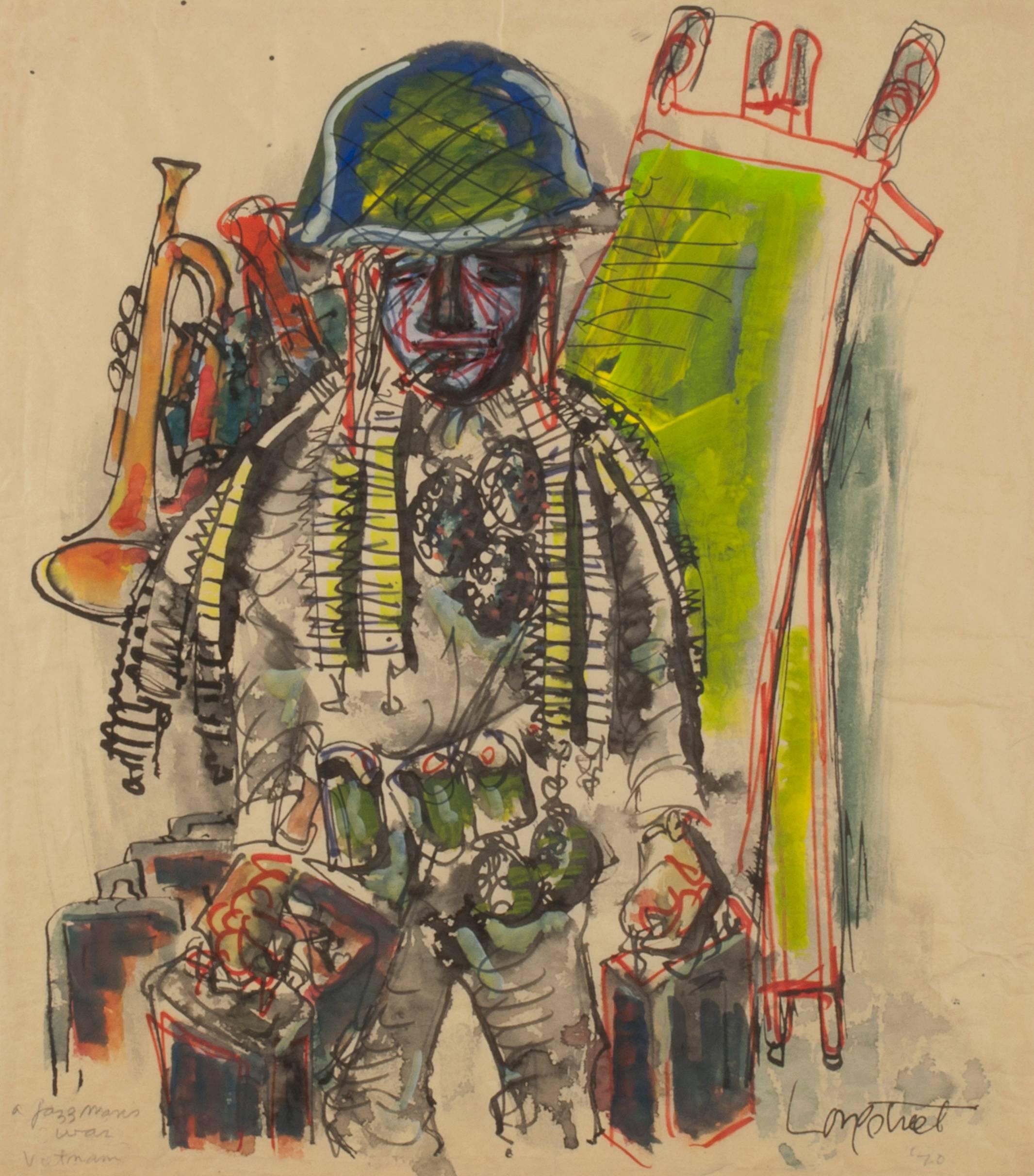 Stephen Longstreet Figurative Painting - A Jazz Man of War Vietnam