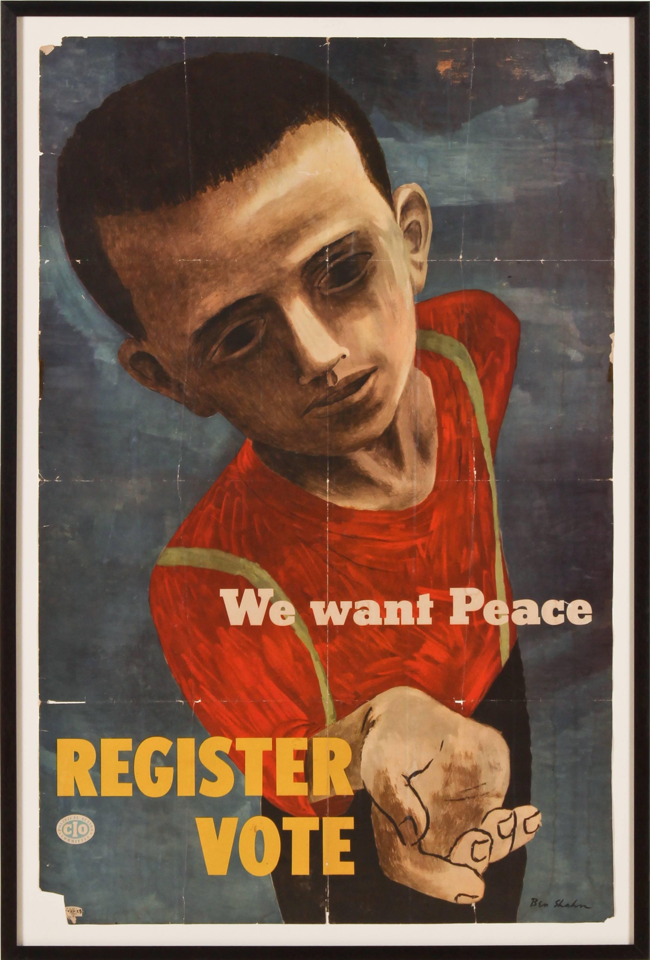 Ben Shahn Figurative Print - We want Peace, REGISTER…VOTE