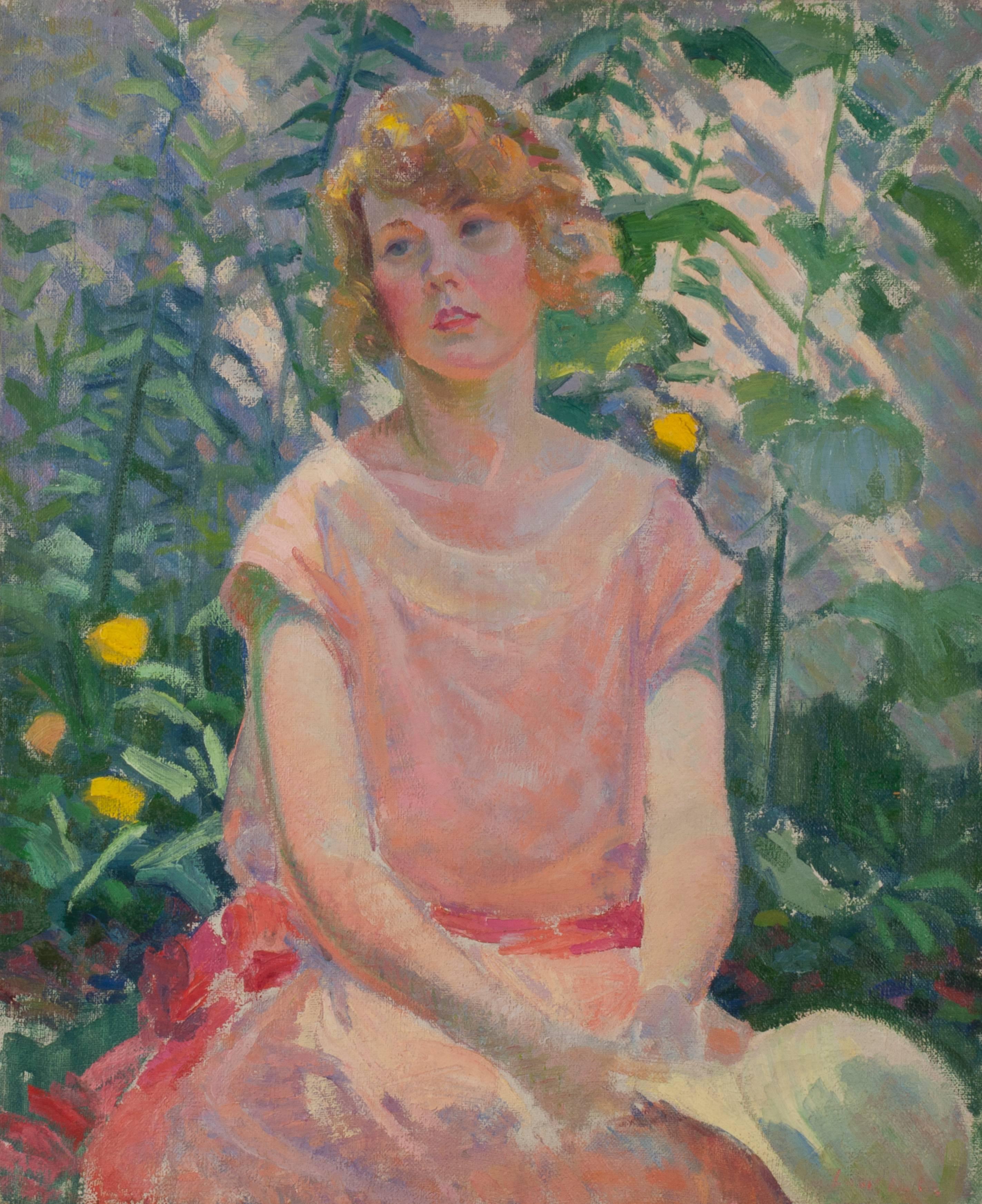 Louis Betts Portrait Painting - Portrait of a Young Girl in a Garden