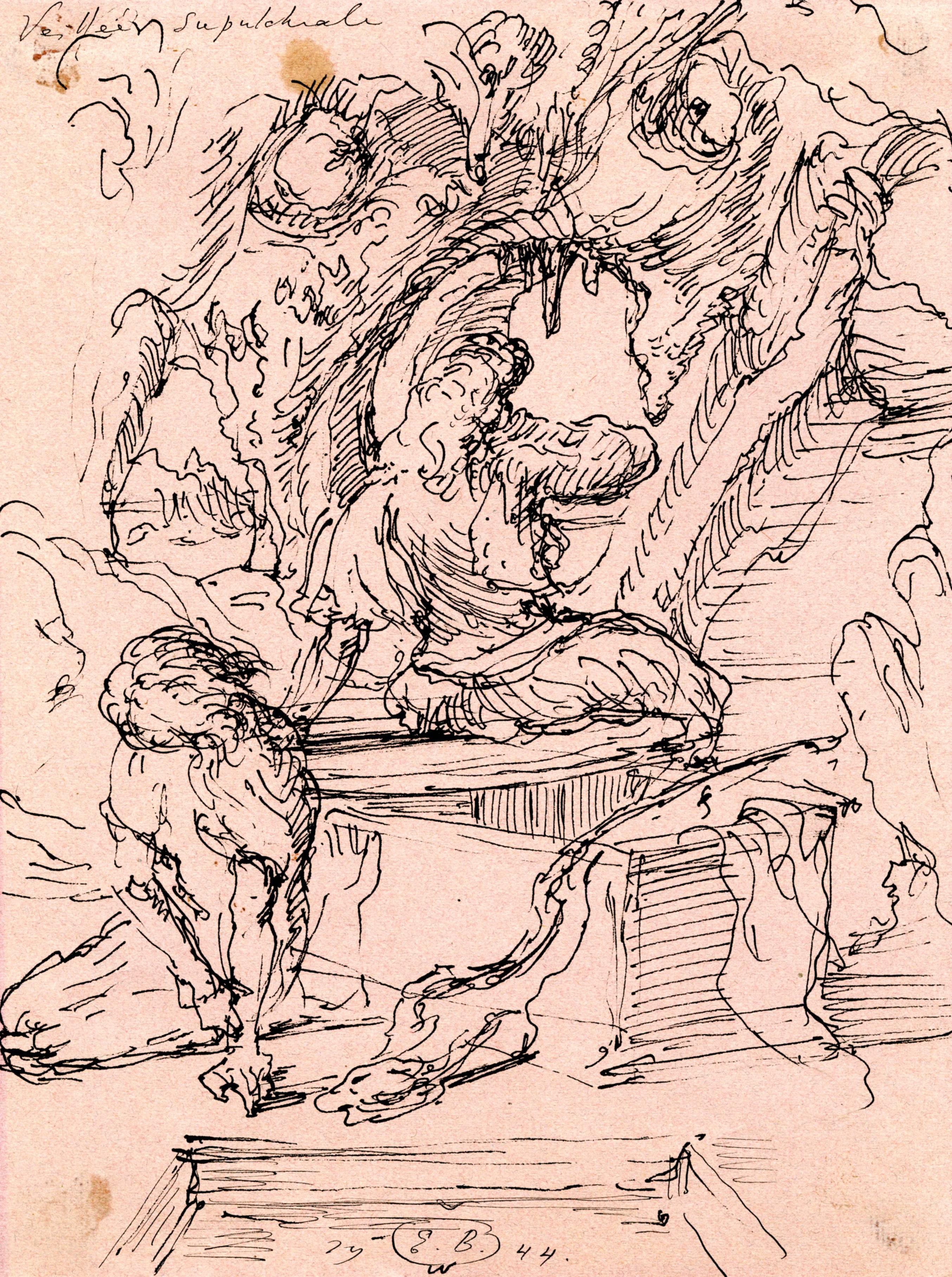 Veillee Sepulchrale; Verso: Studie zweier Figuren in einer Landschaft