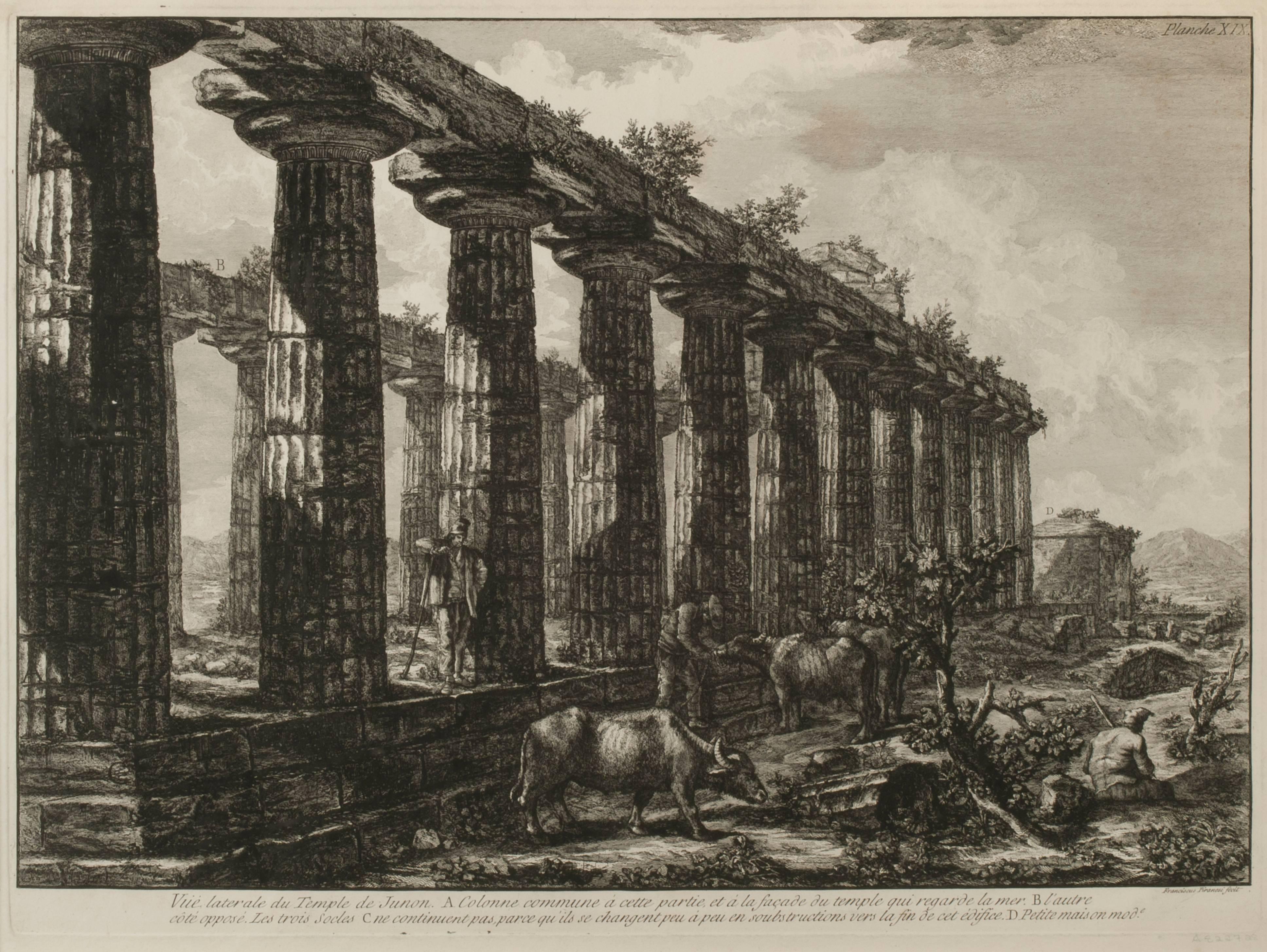 Francesco Piranesi Landscape Print - Vue laterale du Temple de Junon… (Side view of the Temple of Juno…)