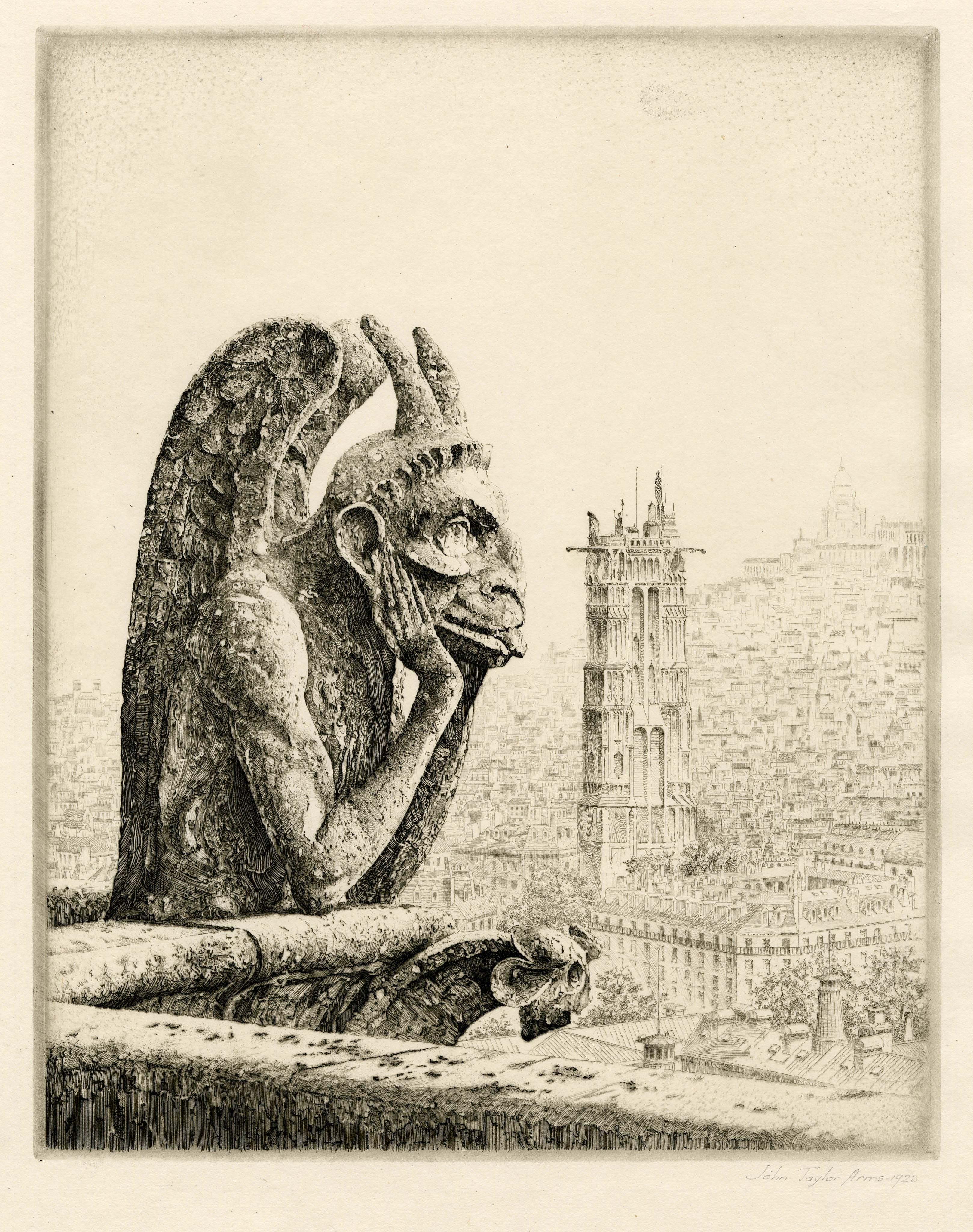 John Taylor Arms Landscape Print - Le Penseur de Notre Dame (The Thinker of Notre Dame)