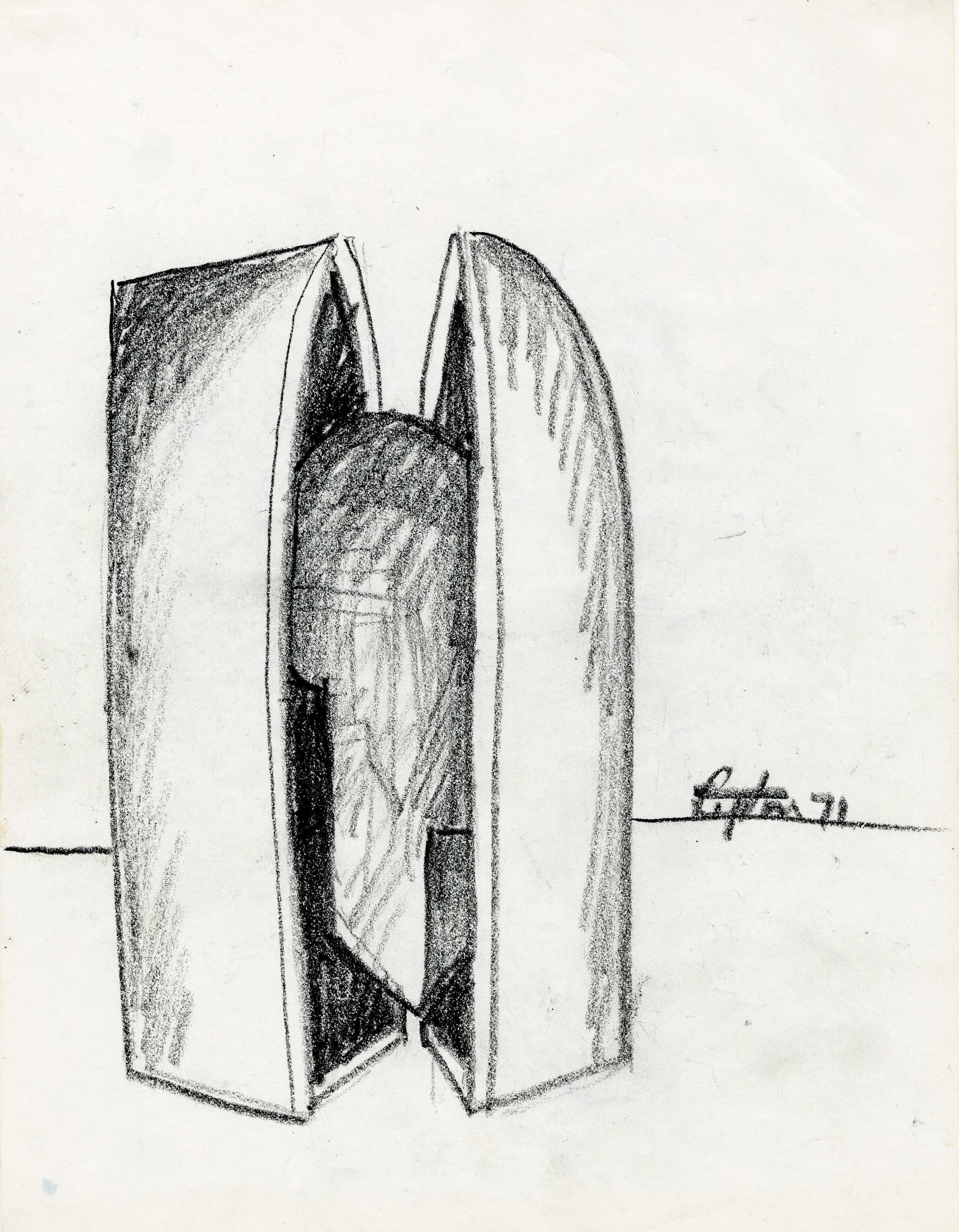Seymour Lipton Abstract Drawing – Frühe Zeichnung für die Skulptur Catacombs