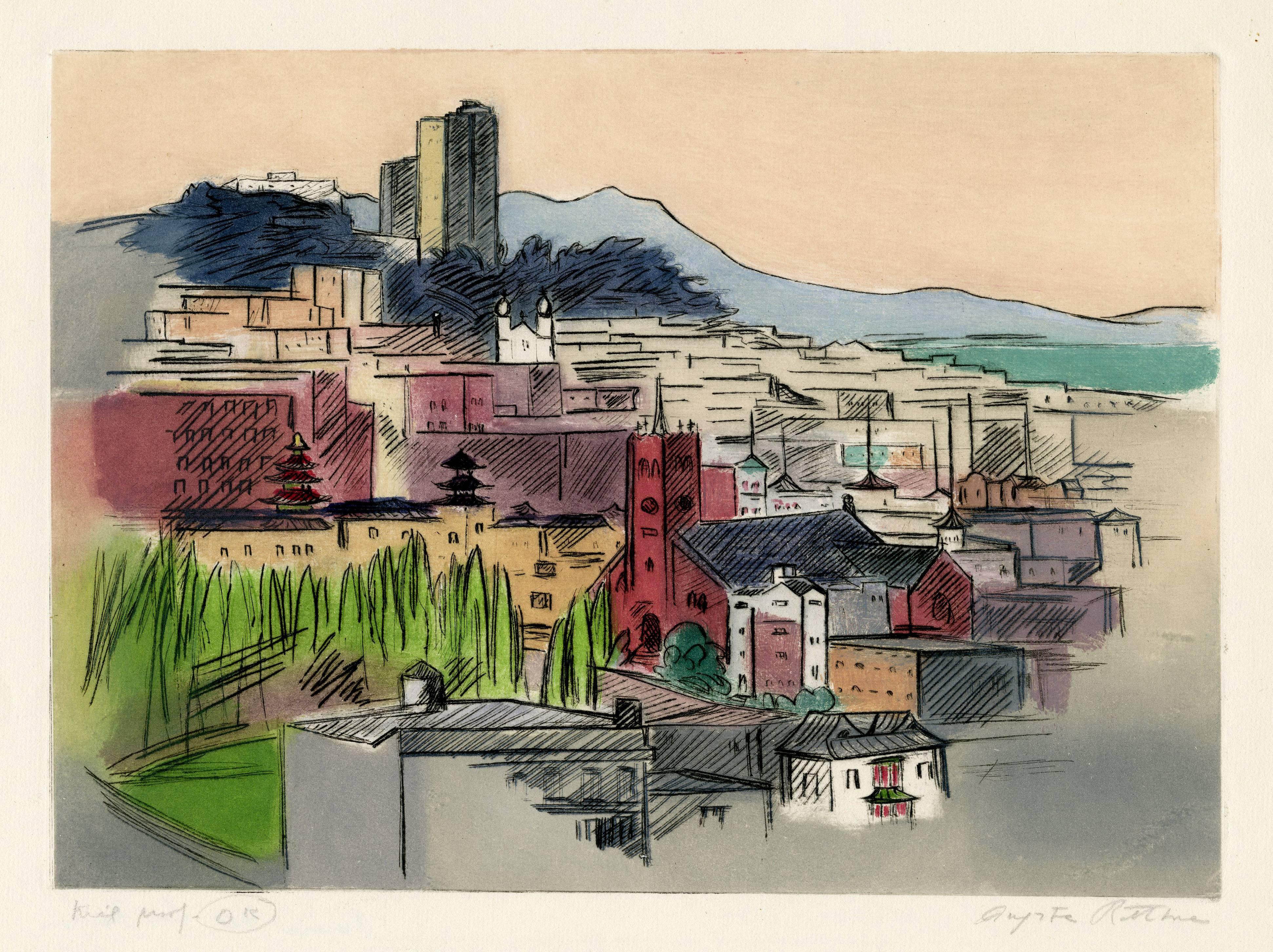 Augusta Payne Briggs Rathbone Landscape Print - Russian Hill, San Francisco