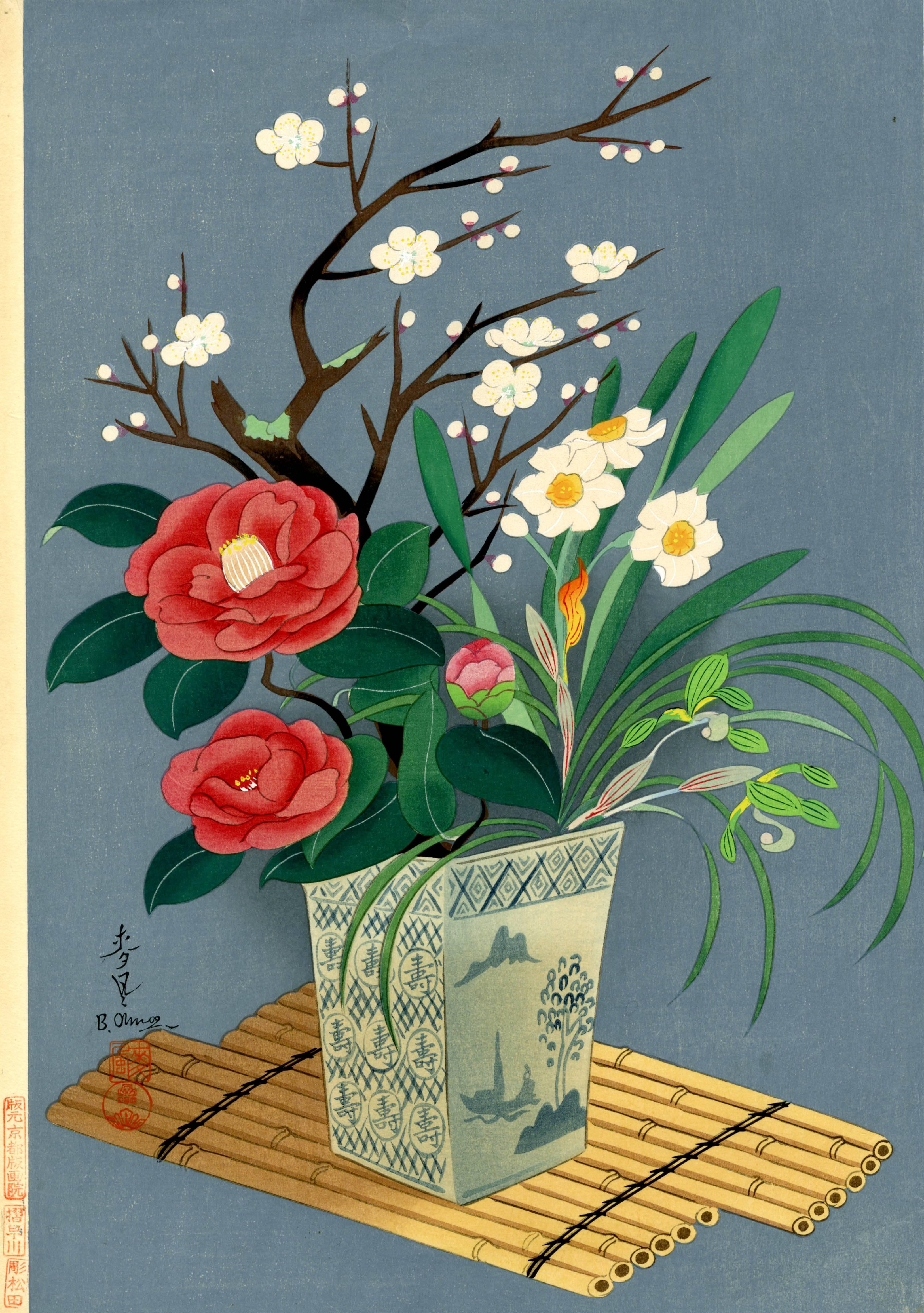 Bakufu Ono Still-Life Print – Blumen – Winter
