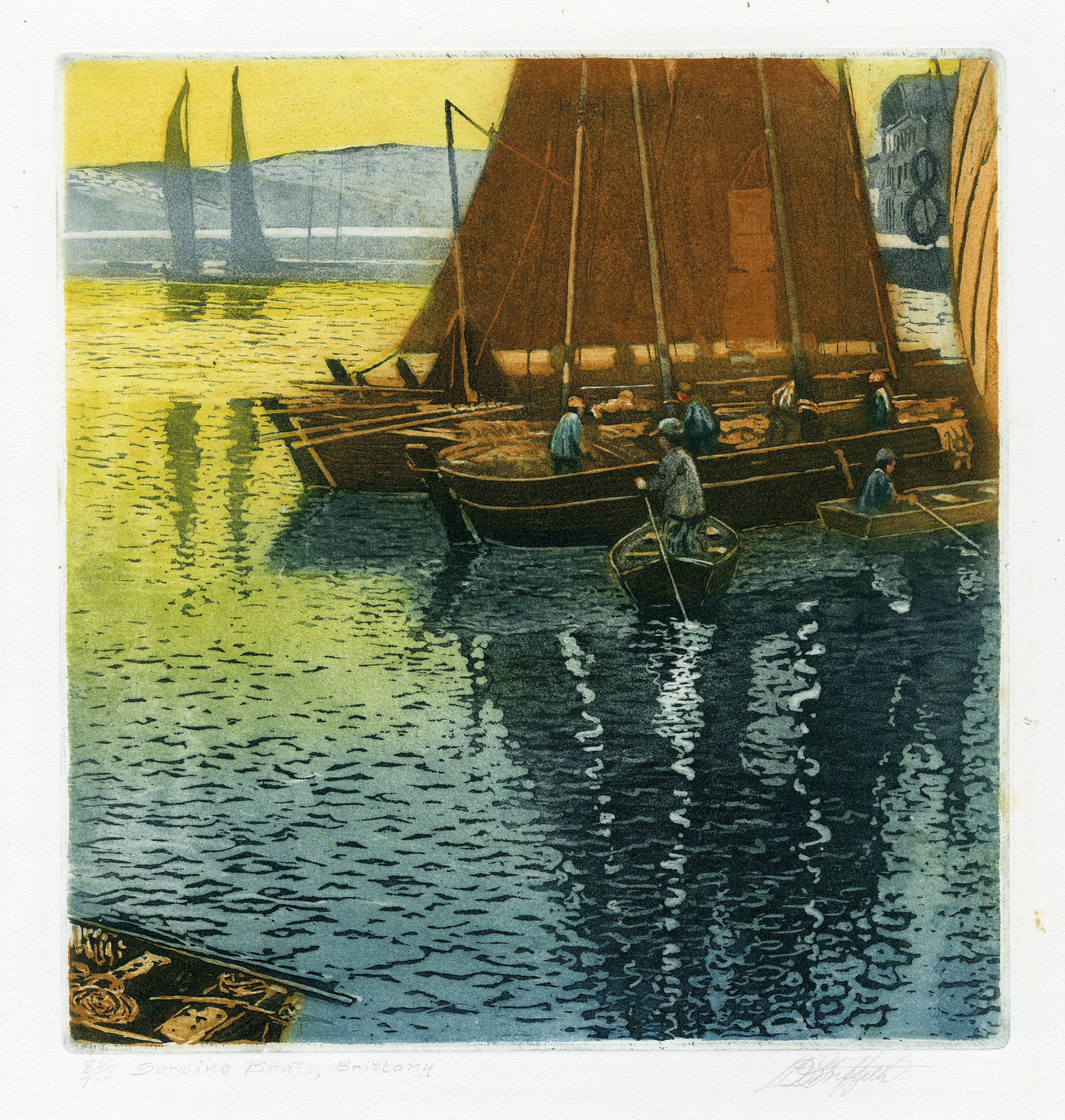 Louis Oscar Griffith Landscape Print - Sardine Boats, Brittany