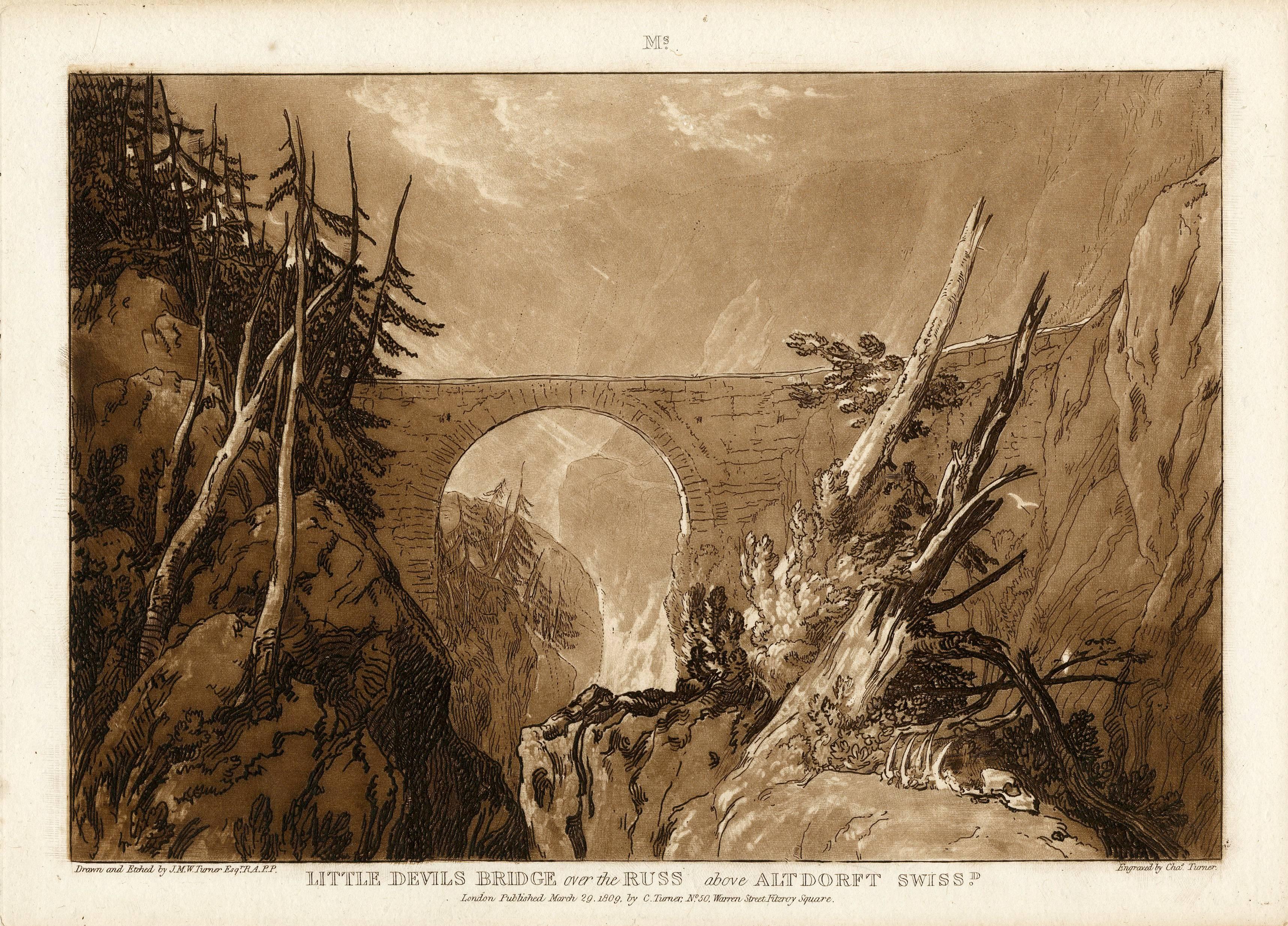 Joseph Mallord William Turner Landscape Print - Little Devils Bridge over the Russ, above Alt Dorft Swiss