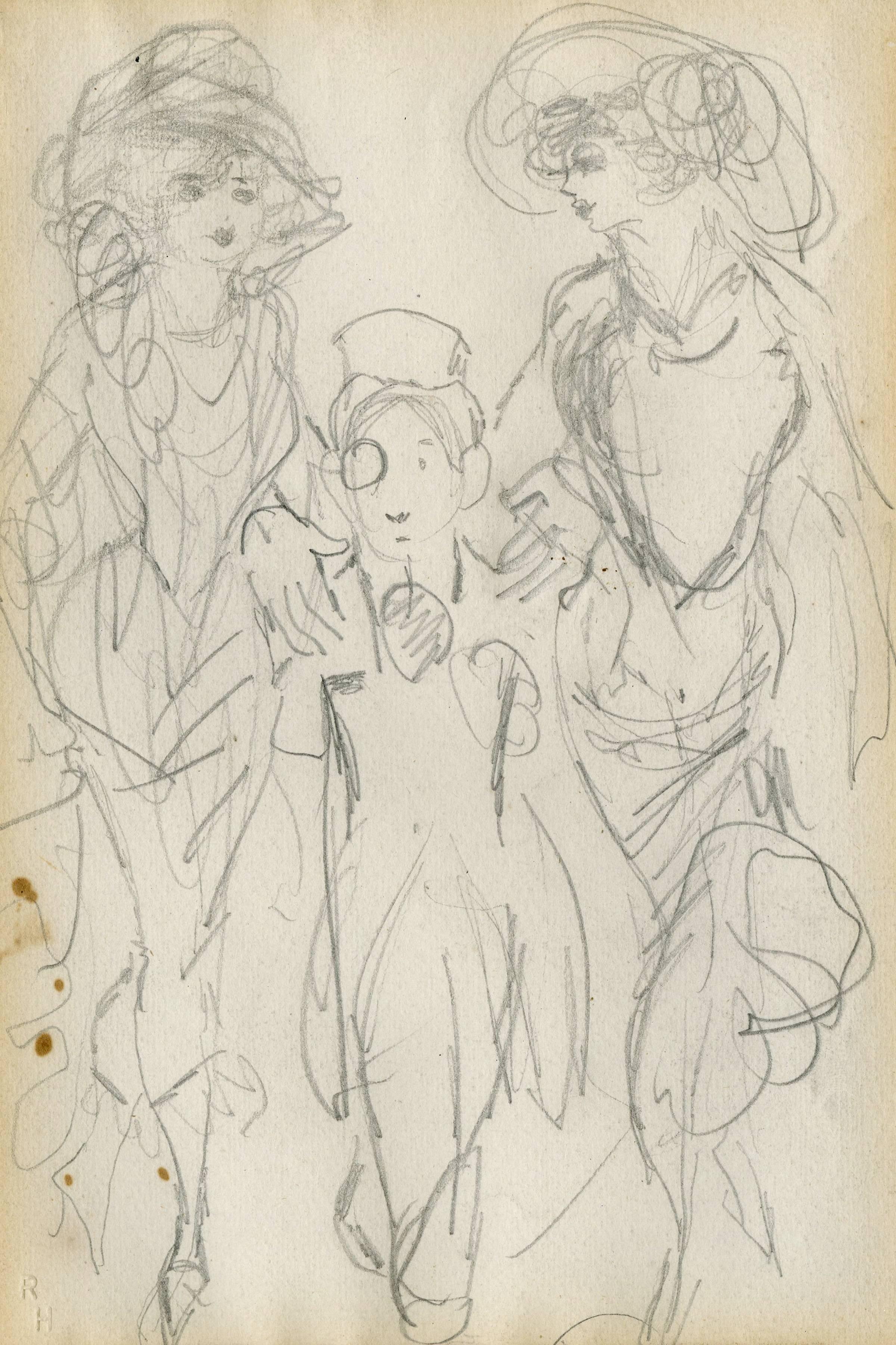 Robert Henri Figurative Art - Dandy with Two Elegant Women