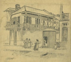 Antique Preliminary Drawing for the color aquatint "Street Gossip"