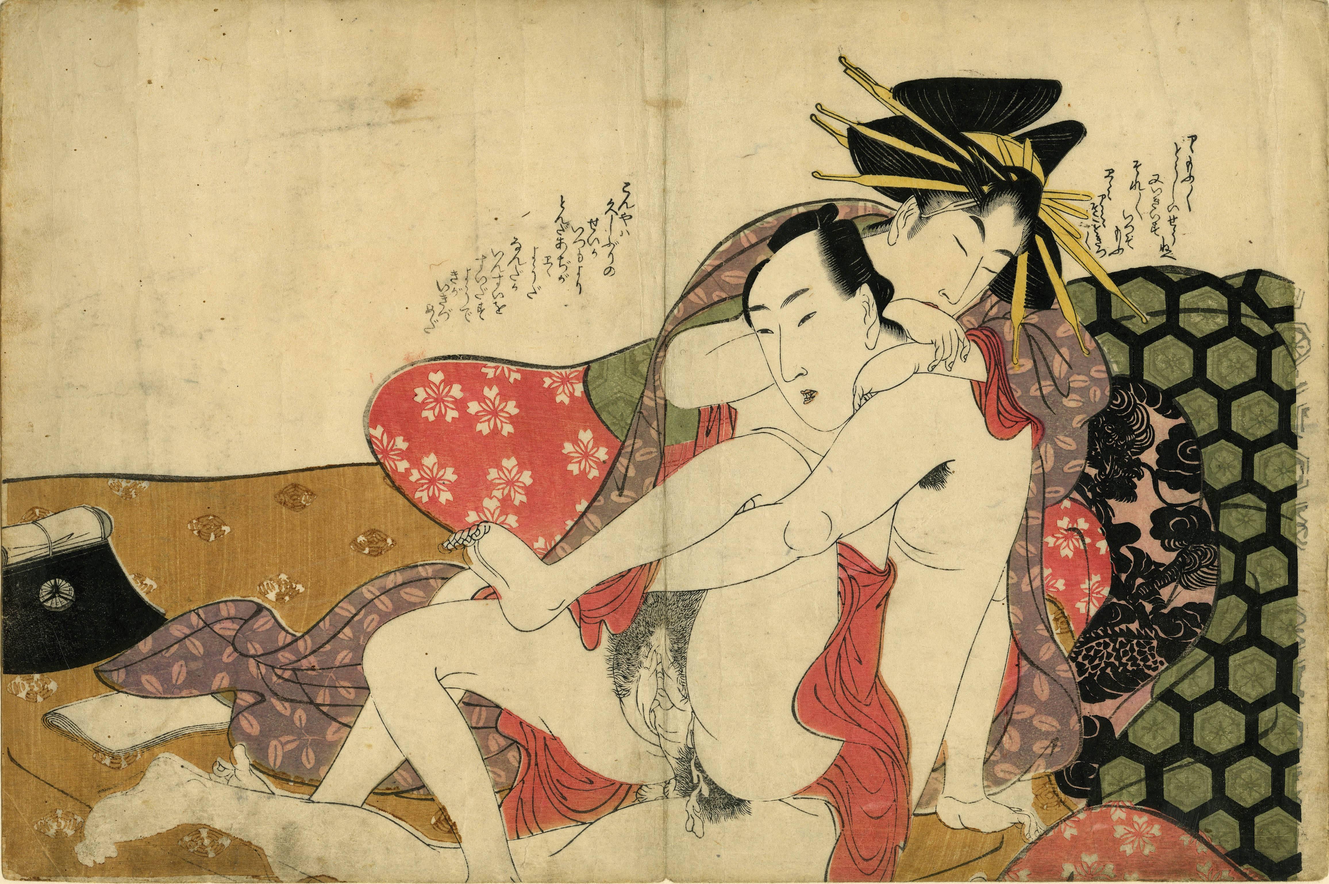 Kitagawa Utamaro Figurative Print - Lovers (Shunga)