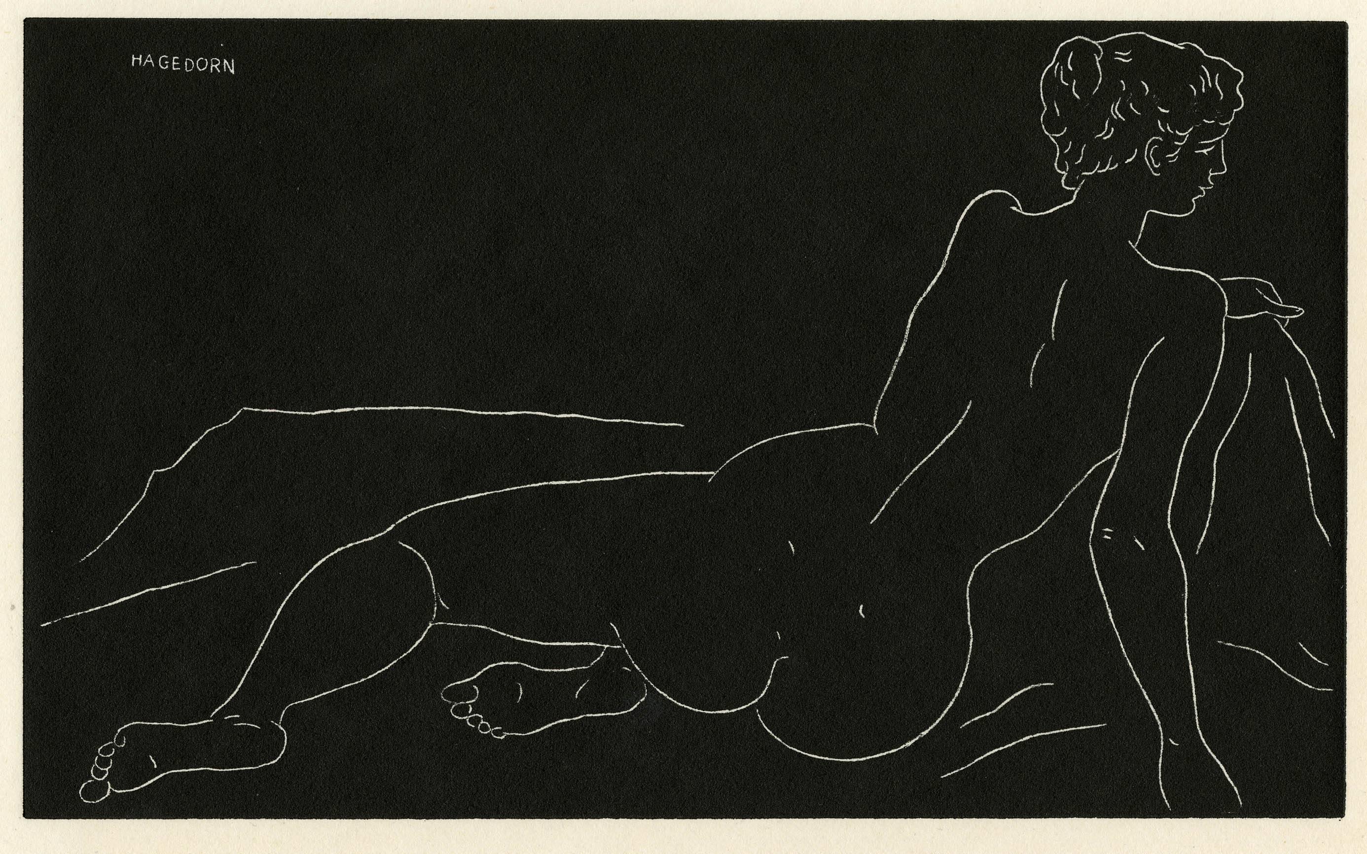 Nude Print Edward Hagedorn - Nu en pose avec couverture