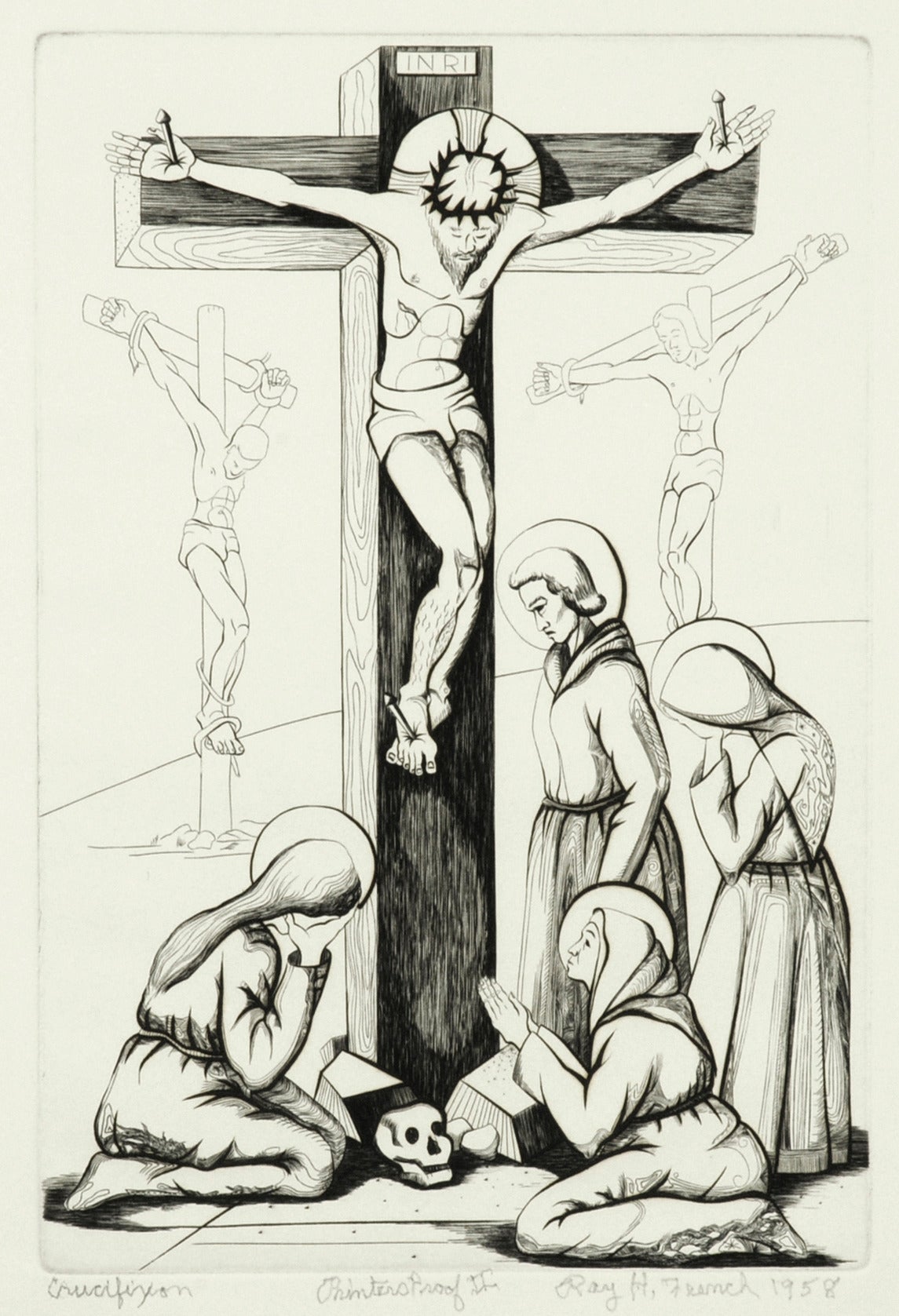 Ray H. French Figurative Print - Crucifixion