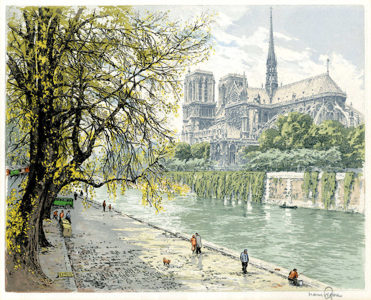 Hans Figura Landscape Print - Notre Dame de Paris and the Ile de la Cite, Paris