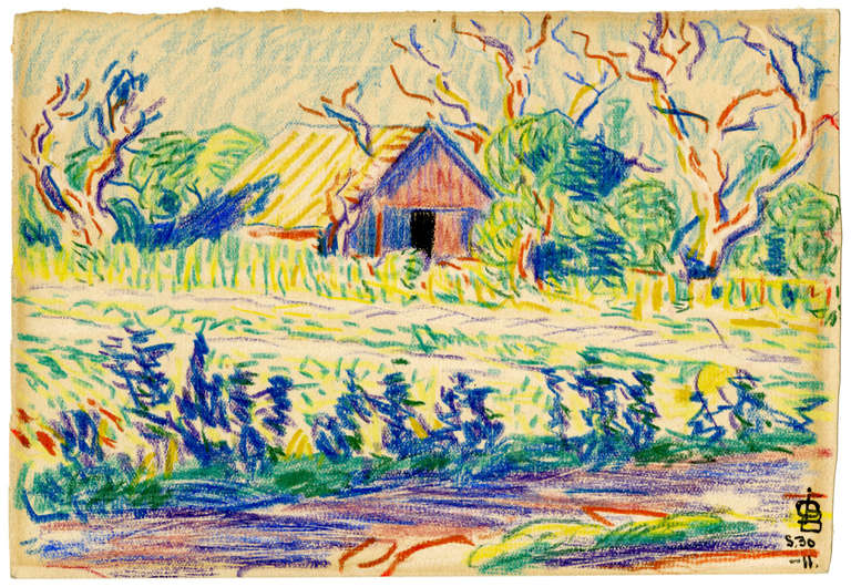 Oscar Florianus Bluemner Landscape Art - Preliminary Sketch for Old Barn at Sheepshead Bay