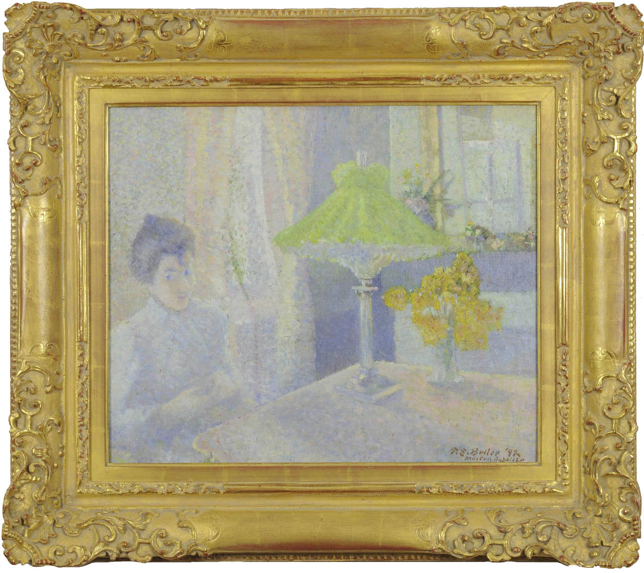 Suzanne by the Lamp, Maison Baptiste - Painting by Theodore Earl Butler