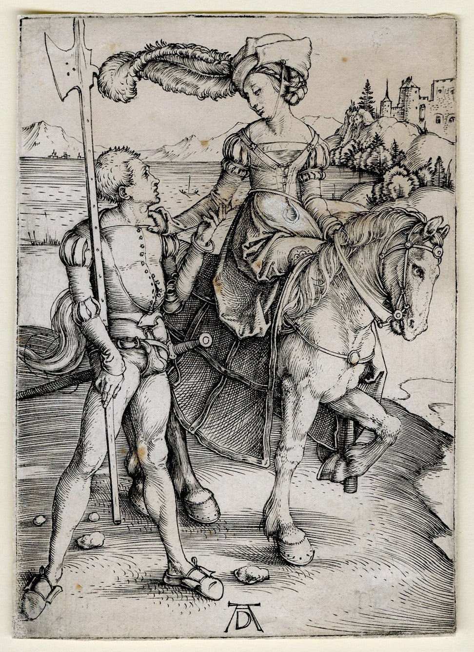 Albrecht Dürer Figurative Print - Lady on Horseback and Lansquenet