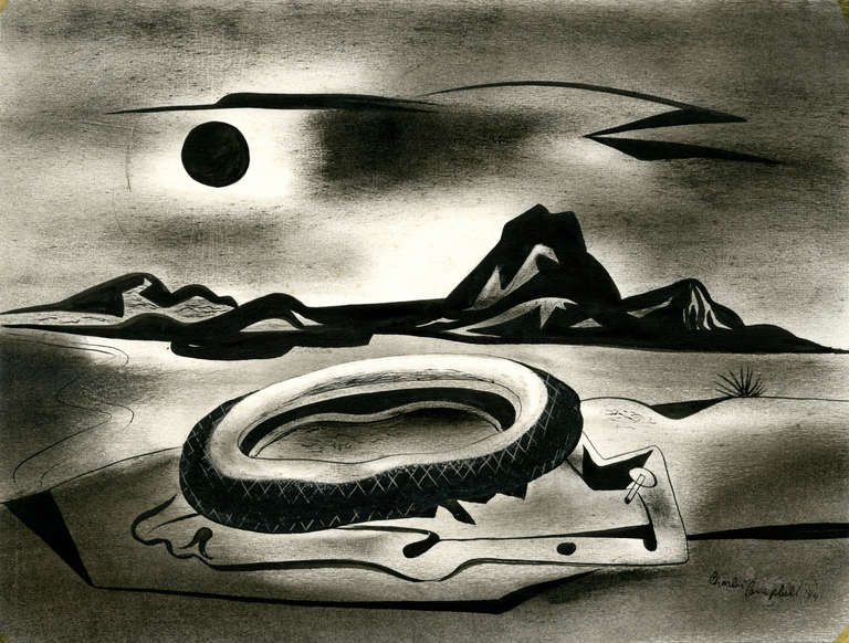 Charles Campbell Landscape Art - Surrealist Landscape with Black Sun