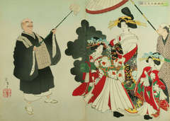 The Priest Ikkyu meets the Courtesan Jogoku dayu and her attendants