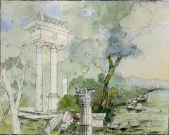 Landscape with Ruins of a Classical Temple (Along the Tiber River?)