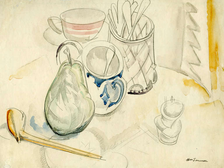 William Sommer Still-Life - Still Life (with pipe, apple, sugar bowl and cup and saucer)