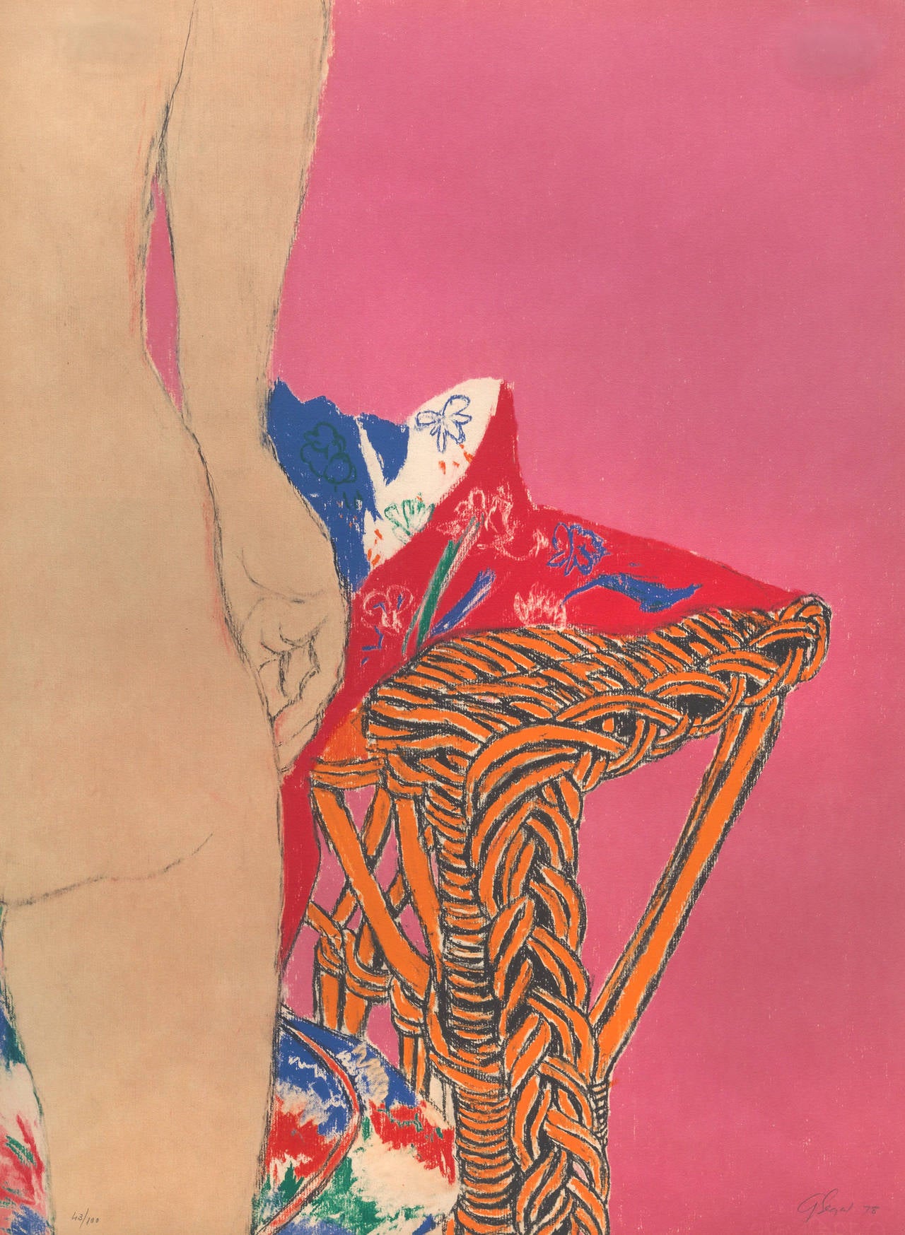 George Segal Nude Print - Girl in Wicker Chair - Nude Back