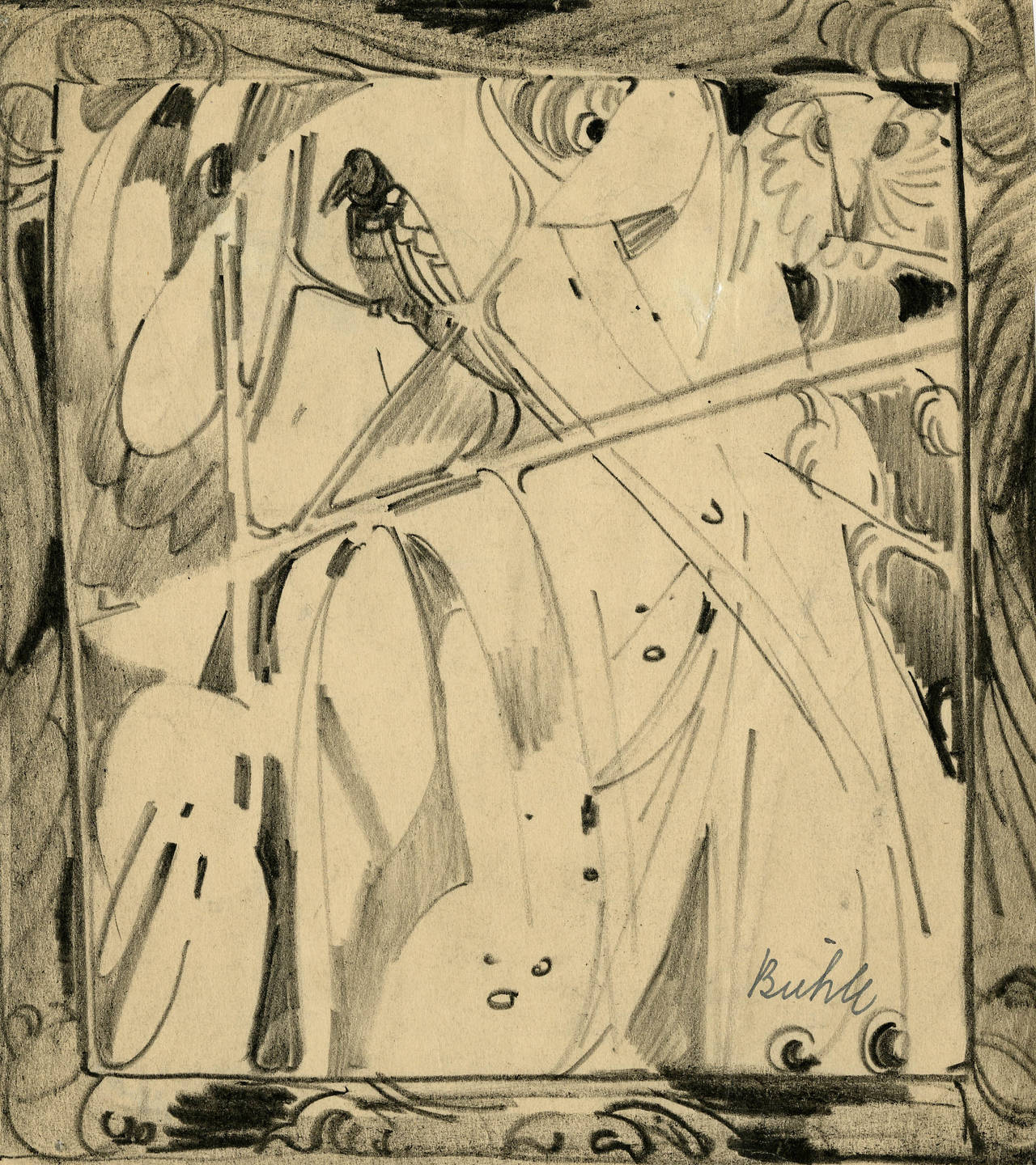 senza titolo (Uccello esotico in un paesaggio fantastico)