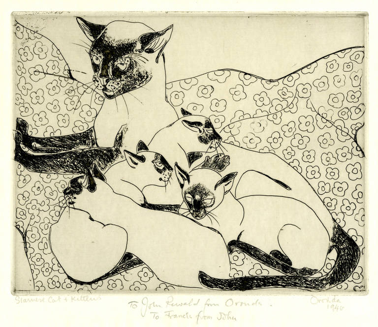 Camille Pissarro Animal Print - Siamese Cats and Kittens