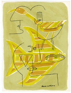 Surrealist, lithograph, Bird, Fish, Victor Brauner, 1960's