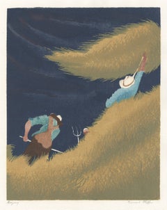 Amerikanischer Regionalist, Heuernte, Bauernhof, Siebdruck, 1946, Museumsbestand, Steffen