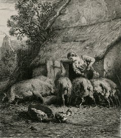 Barbizon, etching, Charles Emile Jacques, Bertauts, 1850