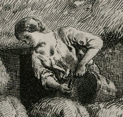 Barbizon, etching, Charles Emile Jacques, Bertauts, 1850
