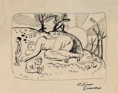 Modernista estadounidense, «Paisaje con figuras, puesta de sol», hacia 1925, William Sommer