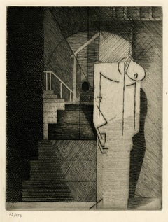 Cubist, Louis Marcoussis, etching, 1931, Mort de Nerval, edition 153