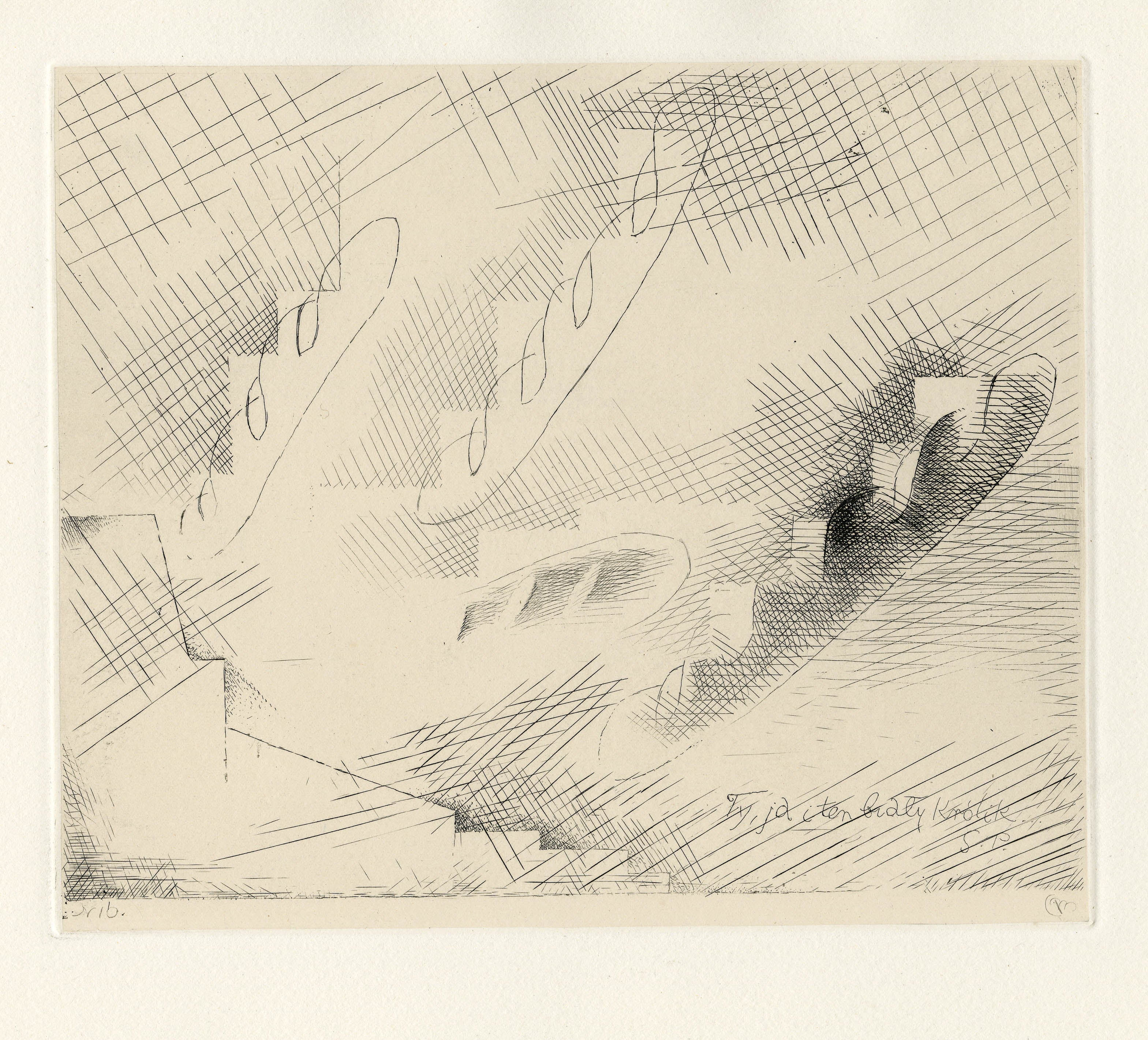Gravure de Marcoussis, cubiste, 1931, « Toi, moi et ce lapin blanc »
