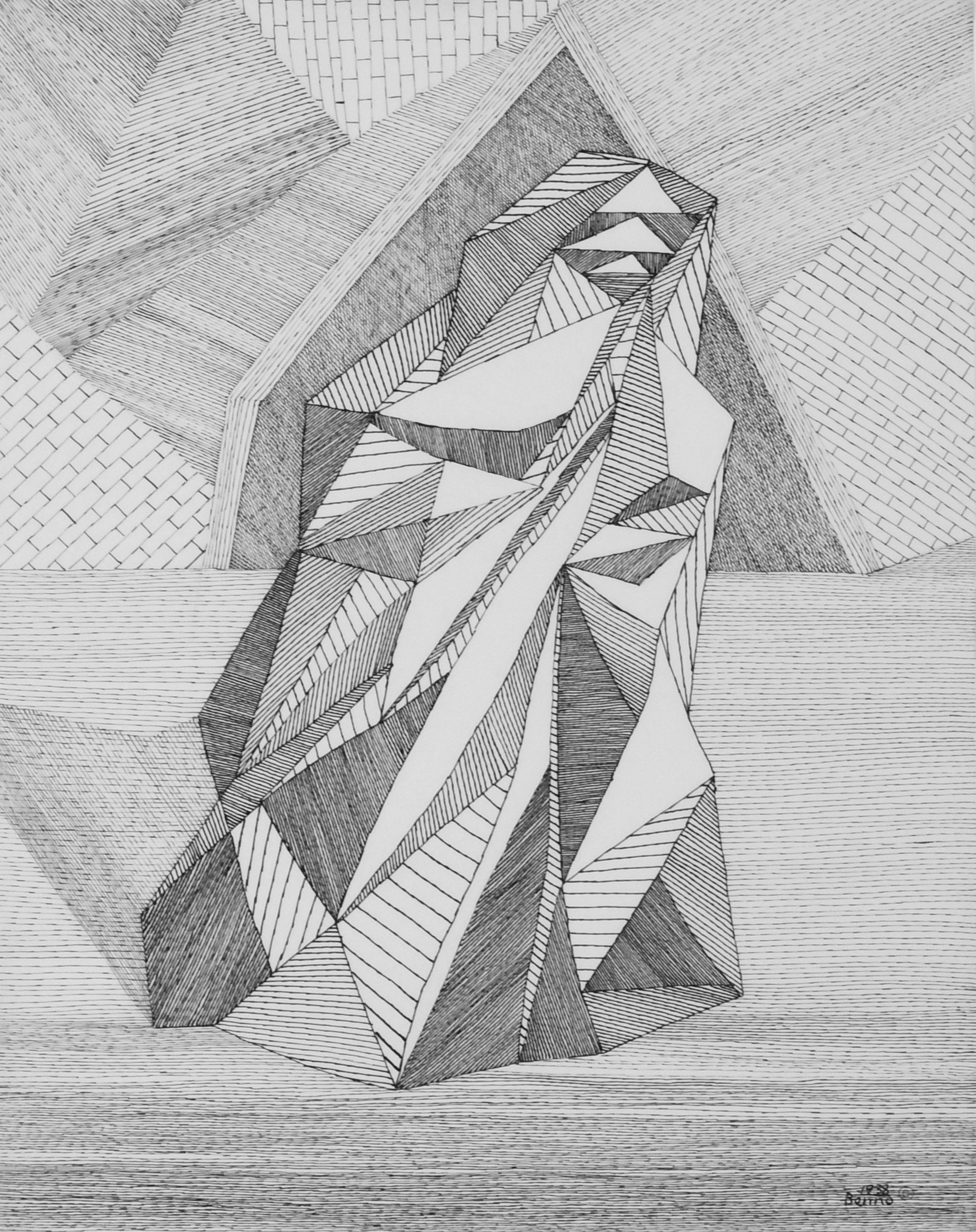 Benjamin Benno (1901-1980)
Untitled (Cubist Composition)
Pen and ink on paper, 1938
Signed, dated, and copyrighted by the artist (see photo)
Inscribed verso: BG Benno/9 rue Compagne Premiere/Paris 14e
Created right a the last moment in Paris when