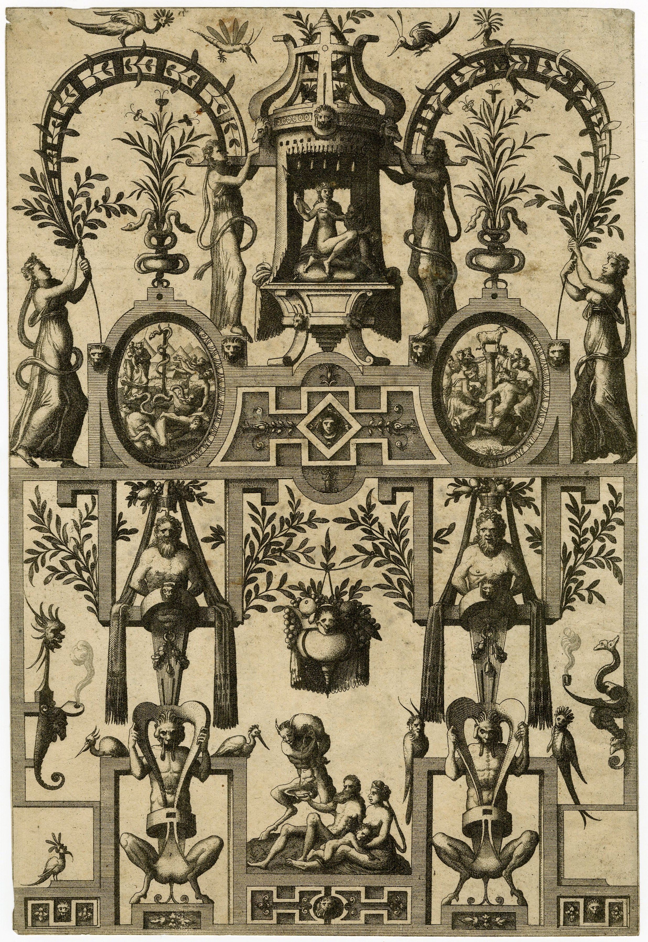 Johannes van Doetecum Still-Life Print - Old Master, Tomb Design, After Cornelis Floris, engraving by van Doetecum, 1557
