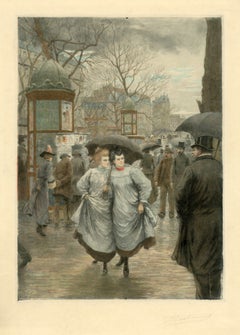 Paris Street Scene, The Gossips, Albert Bertrand 1852-1912), Rare Fin de Siecle