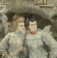 Paris Street Scene, The Gossips, Albert Bertrand 1852-1912), Rare Fin de Siecle