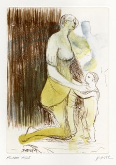 Henry Moore, Mother and Child, etching/aquatint, 1983, famous British Moderist