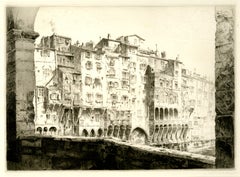 John Taylor Arms, Ponte Vecchio, Firenze, incisione, riva sud del fiume Arno