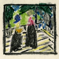Edna Boies Hopkins, crayon drawing, Two Figures on Sunlit Porch, Provincetown