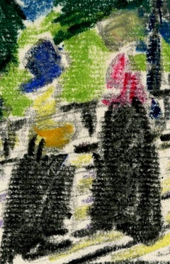 Edna Boies Hopkins, crayon drawing, Two Figures on Sunlit Porch, Provincetown