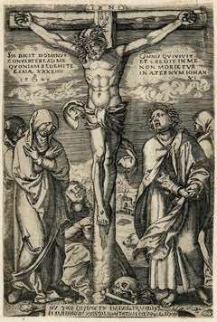 Crucifixion, Old Master, 1547, George Pencz, early, rich impression